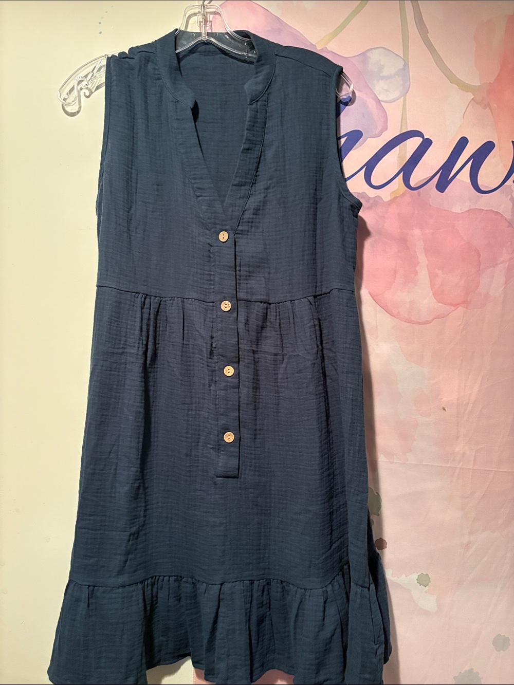 Cupshe Sleeveless Navy Button-Front Cotton Dress size med